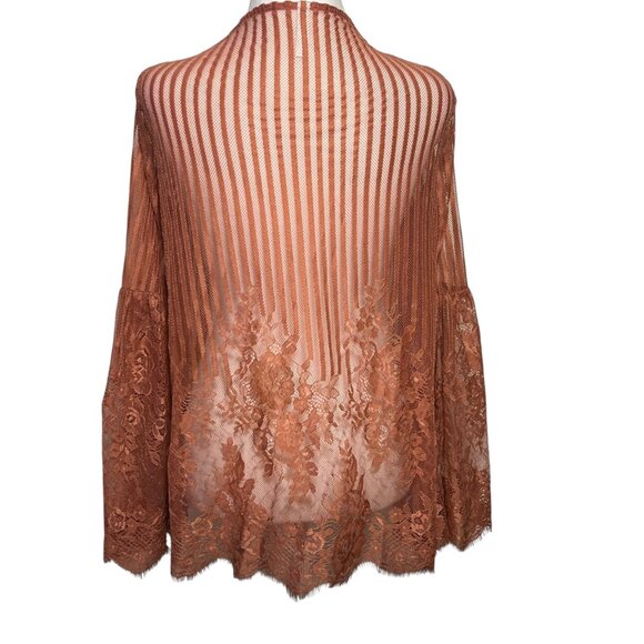 Sheer Pink Flare Sleeve Kimono Boho Flowy Whimsigoth Fairycore Lace Fringe XS - Picture 4 of 10